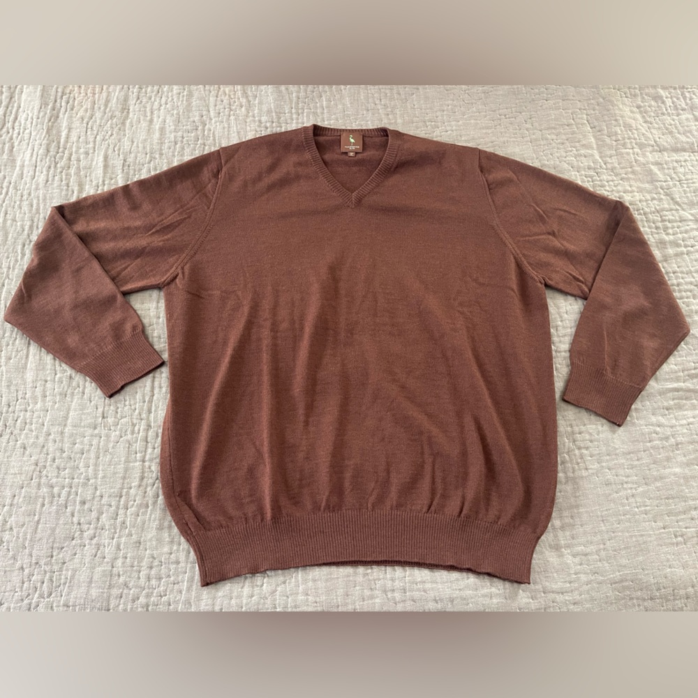 Tailorbyrd Men's Chocolate Brown Extra Fine Merino Wool V-Neck Sweater XL